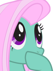 Size: 1018x1304 | Tagged: safe, derpibooru import, fluttershy, minty, pony, g3, g3 to g4, generation leap, hoof over mouth, recolor, simple background, transparent background