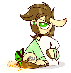 Size: 747x767 | Tagged: safe, artist:~w0xel~, derpibooru import, oc, oc only, oc:calpain, earth pony, pony, bow, clothes, cute, ears, floppy ears, male, pillow, sitting, smiling, solo, stallion, tail bow