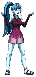 Size: 1408x3000 | Tagged: safe, artist:artemis-polara, derpibooru import, sonata dusk, equestria girls, breasts, clothes, confused, evening gloves, feet, fingerless elbow gloves, fingerless gloves, gloves, long gloves, nail polish, open mouth, sandals, shirt, shrug, simple background, skirt, solo, sonata bust, toes, transparent background