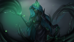 Size: 1920x1080 | Tagged: safe, artist:chickenbrony, derpibooru import, queen chrysalis, anthro, changeling, changeling queen, league of legends, looking at you, solo