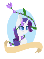 Size: 769x1022 | Tagged: safe, artist:ask-rebellious-cadence, derpibooru import, edit, editor:crossovercartoons, rarity, pony, unicorn, banner, circle, cute, flower, frown, glare, sign, simple background, solo, transparent, transparent background, vine