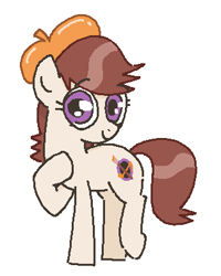 Size: 324x406 | Tagged: safe, artist:anonymous, oc, oc only, oc:ausdruck, earth pony, pony, /mlp/, beret, female, hat, looking at you, raised hoof, raised leg, simple background, smiling, solo, t:em/p/o, white background