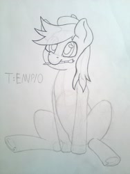 Size: 2448x3264 | Tagged: safe, artist:anonymous, oc, oc only, oc:ausdruck, earth pony, pony, /mlp/, beret, female, hat, mouth hold, paintbrush, pencil drawing, sitting, sketch, smiling, t:em/p/o, traditional art