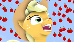 Size: 427x240 | Tagged: safe, artist:argodaemon, earth pony, pony, 3d, apple, female, food, gif, nose in the air, open mouth, raining apples, sfm pony, solo, solo female
