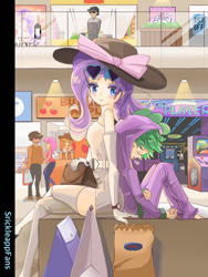 Size: 2448x3264 | Tagged: safe, artist:srickleappfans, derpibooru import, applejack, pinkie pie, rarity, spike, human, arcade, duo focus, female, high res, humanized, male, shopping mall, vulgar