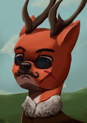 Size: 1280x1807 | Tagged: safe, artist:monx94, derpibooru import, oc, oc only, deer, equestria at war mod, bust, facial hair, morpheus, moustache, pathetic, portrait, scar, solo, sunglasses