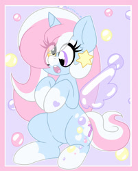 Size: 1280x1595 | Tagged: safe, artist:ladylullabystar, derpibooru import, oc, oc:bubble wand, alicorn, pony, derp, female, heterochromia, mare, solo