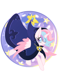 Size: 1280x1595 | Tagged: safe, artist:ladylullabystar, derpibooru import, oc, oc:lullaby star, alicorn, pony, cloak, clothes, female, mare, solo, two toned wings, wings