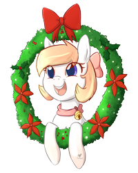 Size: 1384x1728 | Tagged: safe, artist:foxhatart, derpibooru import, oc, oc:snowbell, earth pony, pony, christmas, christmas wreath, female, holiday, mare, solo, wreath