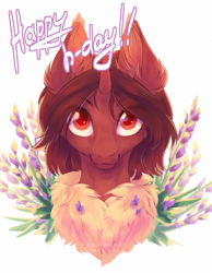 Size: 1400x1800 | Tagged: safe, artist:hazepages, derpibooru import, oc, oc:red flux, changeling, hybrid, moth, mothling, original species, bust, flower, horn, neck fluff, portrait, red changeling