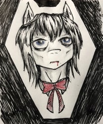 Size: 2277x2742 | Tagged: safe, artist:kopaleo, derpibooru import, oc, oc:yasei urami, blood, bust, portrait, traditional art