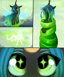 Size: 800x960 | Tagged: safe, artist:buvanybu, derpibooru import, queen chrysalis, changeling, changeling queen, to where and back again, a better ending for chrysalis, comic, female, metamorphosis, starry eyes, transformation, what if, wingding eyes