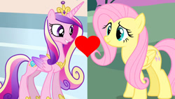 Size: 1280x720 | Tagged: safe, derpibooru import, fluttershy, princess cadance, alicorn, pony, cadanshy, crack shipping, female, flutterdance, heart, lesbian, shipping, shipping domino