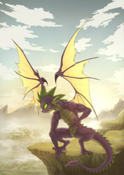 Size: 1600x2256 | Tagged: safe, artist:zetamad, derpibooru import, spike, dragon, older, older spike, solo, winged spike