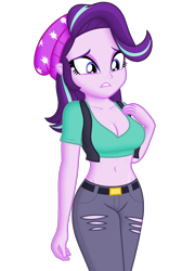 Size: 1440x2000 | Tagged: safe, derpibooru import, edit, editor:ah96, starlight glimmer, equestria girls, mirror magic, spoiler:eqg specials, belly button, breast edit, breasts, cleavage, female, midriff, ms paint, shading, simple background, solo, starlight jiggler, transparent background