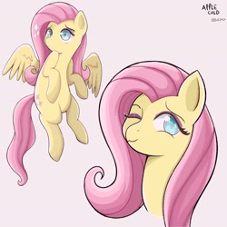 Size: 1925x1925 | Tagged: safe, artist:applecold, derpibooru import, fluttershy, pegasus, pony, 2020, :3, ;3, cute, female, mare, one eye closed, shyabetes, simple background, solo, white background, wink