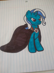 Size: 400x534 | Tagged: safe, artist:catppuccino, derpibooru import, trixie, alicorn amulet, cape, clothes, lined paper, solo, traditional art