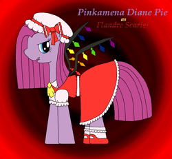 Size: 1106x1020 | Tagged: safe, artist:drakkarahlune, derpibooru import, pinkie pie, earth pony, clothes, cosplay, costume, dress, female, flandre scarlet, flandremena, hat, mare, pinkamena diane pie, skirt, touhou