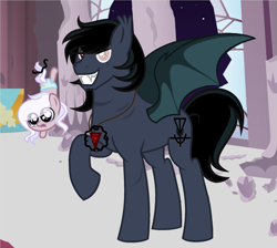 Size: 2049x1833 | Tagged: safe, artist:lominicinfinity, derpibooru import, oc, oc only, oc:moon dust, oc:necromancer, bat pony, pony, baby, baby pony, magic