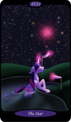 Size: 1500x2591 | Tagged: safe, artist:sixes&sevens, derpibooru import, twilight sparkle, twilight sparkle (alicorn), alicorn, bowl, eyes closed, female, lake, levitation, magic, major arcana, night, smiling, solo, stars, tarot card, telekinesis, the star, water, wet, wet mane, wet mane twilight sparkle