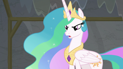 Size: 1920x1080 | Tagged: safe, derpibooru import, screencap, princess celestia, alicorn, pony, horse play, angry, crown, female, jewelry, mare, open mouth, regalia, solo