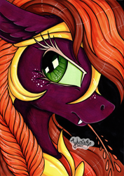 Size: 3466x4906 | Tagged: safe, artist:julunis14, derpibooru import, part of a set, applejack, earth pony, pony, alternate hairstyle, armor, braid, fangs, freckles, gameloft interpretation, nightmare applejack, nightmarified, signature, solo, traditional art