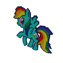 Size: 420x420 | Tagged: safe, rainbow dash, pegasus, pony, 8-bit, creator:mrepicguy1, female, looking at you, photo, raised hoof, raised leg, roblox, simple background, solo, spread wings, transparent background