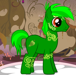 Size: 431x425 | Tagged: dead source, safe, derpibooru import, oc, oc only, oc:serpex, earth pony, pony creator, coat markings, green, leaf, male, stallion, swirls