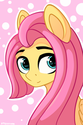 Size: 1920x2880 | Tagged: safe, artist:stravyvox, derpibooru import, fluttershy, pegasus, pony, abstract background, alternate hairstyle, bust, cute, female, high res, looking at you, mare, outline, portrait, shyabetes, smiling, solo, three quarter view, white outline, wings