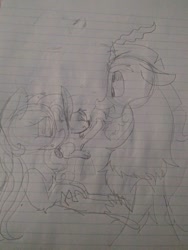 Size: 780x1040 | Tagged: safe, artist:cocolove2176, derpibooru import, angel bunny, discord, fluttershy, draconequus, pegasus, pony, rabbit, animal, bust, discoshy, female, lineart, lined paper, male, mare, shipping, straight, traditional art