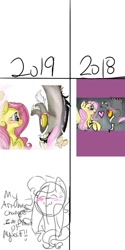 Size: 540x1080 | Tagged: safe, artist:cocolove2176, derpibooru import, discord, fluttershy, oc, butterfly, draconequus, pegasus, pony, blushing, cheek squish, discoshy, eyelashes, female, looking at each other, male, mare, redraw, shipping, simple background, smiling, squishy cheeks, straight, upside down, white background