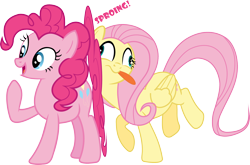 Size: 2212x1456 | Tagged: safe, artist:dash-o-salt, derpibooru import, fluttershy, pinkie pie, earth pony, pegasus, dazed, happy, newbie artist training grounds, simple background, sproing, tongue, tongue out, transparent background