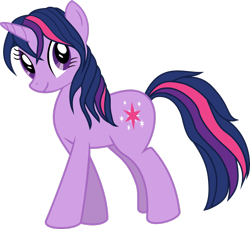 Size: 2557x2345 | Tagged: safe, artist:dash-o-salt, derpibooru import, twilight sparkle, unicorn twilight, pony, unicorn, alternate hairstyle, female, looking at you, loose hair, mane down, mare, simple background, smiling, smiling at you, solo, transparent background