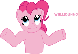 Size: 2855x1996 | Tagged: safe, artist:dash-o-salt, derpibooru import, pinkie pie, earth pony, dunno, shrug, simple background, solo, transparent background, well i dunno