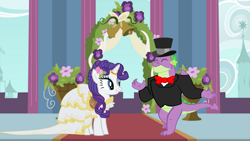 Size: 1163x654 | Tagged: safe, artist:lachlancarr1996, derpibooru import, rarity, spike, dragon, female, male, marriage, shipping, sparity, straight, wedding