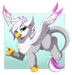 Size: 3109x3250 | Tagged: safe, artist:pridark, oc, oc only, griffon, chest fluff, commission, ear fluff, ears, green eyes, griffon oc, high res, looking at you, smiling, solo