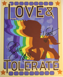 Size: 2211x2711 | Tagged: safe, artist:dash-o-salt, derpibooru import, lauren faust, love and tolerate, poster, propaganda, signature, signed, silhouette