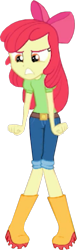 Size: 492x1600 | Tagged: safe, derpibooru import, edit, edited screencap, screencap, apple bloom, human, better together, equestria girls, holidays unwrapped, angry, apple bloom's bow, background removed, belt, boots, bow, clothes, female, frustrated, gritted teeth, hair bow, jeans, looking down, not a vector, pants, rain boots, shoes, solo, teeth, the cider louse fools