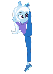 Size: 1981x2758 | Tagged: safe, artist:gmaplay, derpibooru import, trixie, equestria girls, flexible, holding leg, solo, splits, standing, standing on one leg, standing splits, stretching