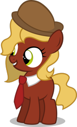 Size: 801x1314 | Tagged: safe, artist:stellardusk, derpibooru exclusive, derpibooru import, oc, oc only, oc:zillion bits, unicorn, commission, female, filly, foal, hat, necktie, offspring, parent:oc:brass bolts, parent:oc:perseus, parents:oc x oc, simple background, solo, transparent background, vector