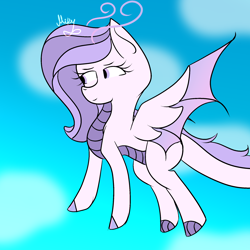 Size: 2000x2000 | Tagged: safe, artist:thecommandermiky, derpibooru import, oc, oc:commander miky, dracony, dragon, hybrid, pony, flying, hybrid wings, sky, solo, wings