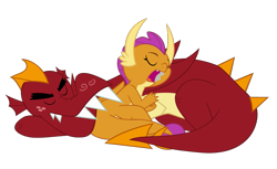 Size: 929x567 | Tagged: safe, artist:queencold, derpibooru import, garble, smolder, dragon, brother and sister, dragoness, drool, duo, eyes closed, female, male, open mouth, siblings, simple background, sleeping, teenaged dragon, transparent background, vector