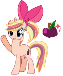 Size: 940x1136 | Tagged: safe, artist:venomous-cookietwt, derpibooru import, oc, pony, unicorn, bow, female, hair bow, magical lesbian spawn, mare, offspring, parent:applejack, parent:twilight sparkle, parents:twijack, simple background, solo, transparent background