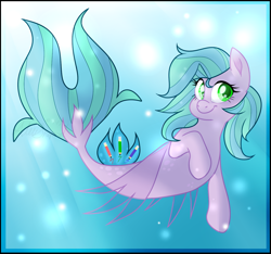 Size: 1280x1200 | Tagged: safe, artist:ariesmatic, derpibooru import, oc, oc only, seapony (g4), bubble, clothes, crepuscular rays, dorsal fin, female, fin wings, fish tail, flowing mane, flowing tail, green eyes, ocean, see-through, smiling, solo, sunlight, tail, underwater, water, wings