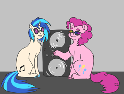 Size: 4200x3200 | Tagged: safe, artist:applejackofalltrades, derpibooru import, dj pon-3, pinkie pie, vinyl scratch, earth pony, pony, unicorn, speaker, speakers, sunglasses