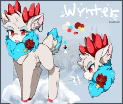 Size: 947x800 | Tagged: safe, artist:picklescatt, derpibooru import, oc, oc only, deer, reindeer, female, flower, reference sheet, snow