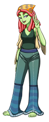 Size: 1224x3000 | Tagged: safe, artist:artemis-polara, derpibooru import, tree hugger, equestria girls, barefoot, breasts, clothes, equestria girls-ified, feet, open mouth, pants, shirt, simple background, solo, transparent background
