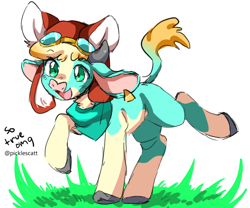 Size: 842x700 | Tagged: safe, artist:picklescatt, derpibooru import, arizona cow, cow, them's fightin' herds, alternate color palette, bandana, community related, goggles, hat, simple background