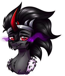 Size: 1620x1891 | Tagged: safe, artist:kruszyna25, derpibooru import, king sombra, pony, unicorn, bust, crown, fangs, horn, jewelry, king, looking at you, male, regalia, solo, sombra eyes, stallion