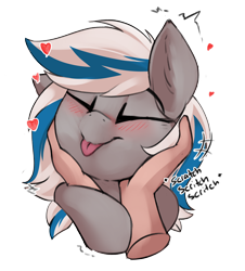 Size: 2226x2457 | Tagged: safe, artist:beardie, derpibooru import, part of a set, oc, oc:lady lightning strike, human, pegasus, beardies scritching ponies, blushing, commission, cute, disembodied hand, eyes closed, hand, happy, heart, petting, tongue, tongue out, ych result